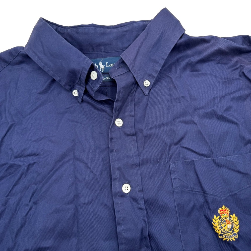 Polo Ralph Lauren Button Down Shirt XL Navy Blue Classic Fit Crest Embroidered